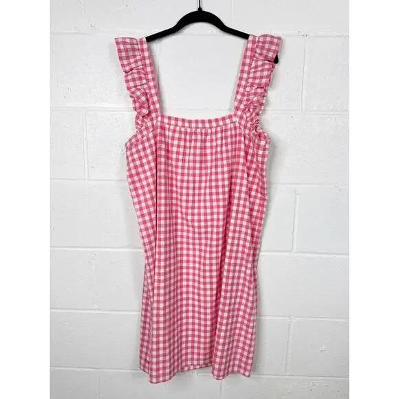 Vineyard Vines Pink Gingham Dress Cotton Linen‎ Sundress - Picture 2 of 6
